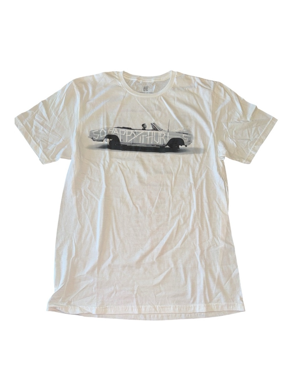 Bryan Adams White Short-Sleeve Graphic Tee with Convertible Car Print